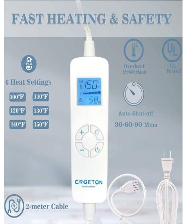 CROETON XL Heating Pad 24x33'' for Back Pain Relief - Electric Weighted Pad for Neck and Shoulders - Fast Heat, 6 Temp, Auto Shut-Off - ETL Certified - Christmas Gift - Buy Online on GoSupps.com