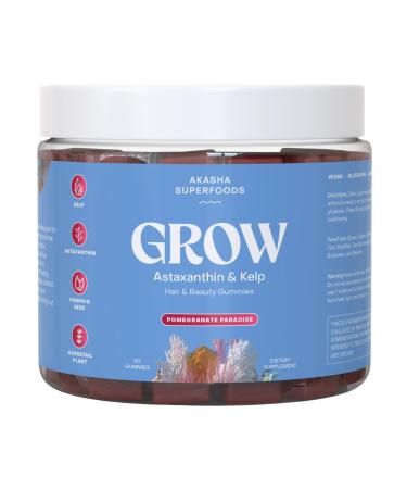 Akasha Superfoods Grow Hair & Beauty Gummies, Supplement with Zinc, Vitamin E, Astaxanthin, Kelp, & Pumpkin Seed, Plant Based Gummies for Women & Men, Gluten Free, Vegan, American Made, 60 Count