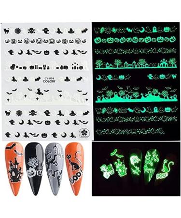 Halloween Nail Art Stickers Glow in The Dark Nail Decals 3D Self-Adhesive Fluorescent Nail Stickers Skull Spider Witch Ghost Pumpkin Bat Snake Nail Design Halloween decorations - Buy Online on GoSupps.com