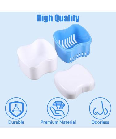 2PCS Denture Bath Case Orthodontic Dental Retainer Box with Basket Denture Toothbrush Plastic False Teeth Container Portable Cleaning Set Denture Retainer Case for Home Travel Blue - Buy Online on GoSupps.com