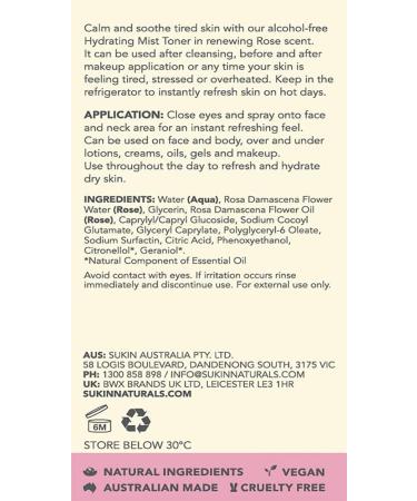 Sukin Rose Hydrating Mist Toner 4.23 fl oz - Natural Skin Hydration Solution - Buy Online on GoSupps.com