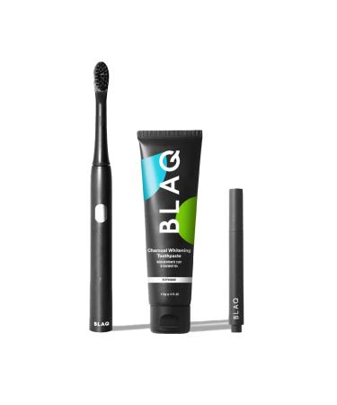 BLAQ White & Shine Electric Toothbrush Bundle - Electric Toothbrush for Adults and Kids Activated Charcoal Teeth Whitening Toothpaste Teeth Whitening Pen - Gentle Teeth Whitening Oral Care Kit