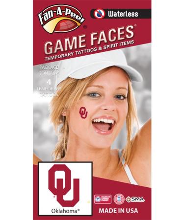 Oklahoma University (OU) Sooners - Waterless Peel & Stick Temporary Spirit Tattoos - 4-Piece - Crimson OU Logo