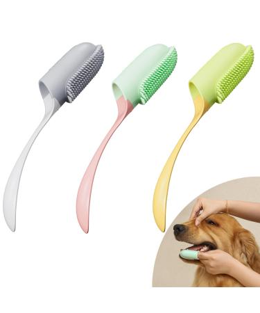 MMSGA dog toothbrush fingerling 3-part dog tooth brush with soft silicone bristles pet fingers toothbrush with handle suitable for medium and large dogs