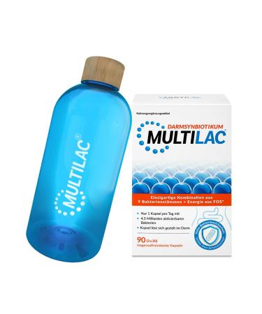 Multilac intestinal system - supports intestinal health with activating lactic acid bacteria and fiber for balanced digestion and strong immune system 90 capsules + bottle 90 pieces (1 Pack) (1 Pack) + bottle