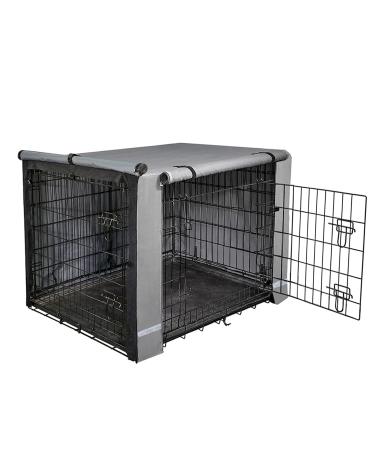 yotache Dog Crate Cover for 18 22 24 30 36 42 48 Inches Double Door Wire Dog Cage, Lightweight 600D Polyester Indoor/Outdoor Durable Waterproof Pet Kennel Covers, Gray 36 Inch (36"L x 23"W x 25"H) With Reflective Strip