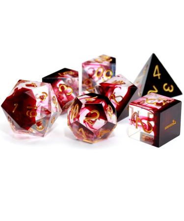 Haxtec Sharp Edge DND Dice Set Red Blood Swirls Resin Dice D&D Dice for RPG Role Playing Games Dungeons and Dragons Gift Devil Soul