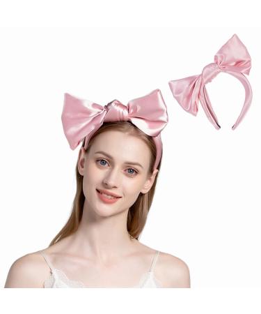 Uchyius Headbands for Women Cute Pink Satin Hair Bands Large Bow Non Slip Headband Hair Accessories for Women Girls Pink