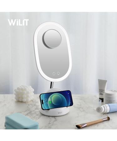 WILIT Vanity Mirror with Lights - LED Lighted Makeup Mirror with Magnifying Mirror 8.27 Inch - Dimmable Lighting & Wireless Charger - Buy Online on GoSupps.com