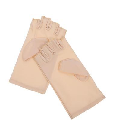 Housoutil 1 Pair Nail Gloves Spandex Fingerless Protector Miss 17x8.5cm Beige