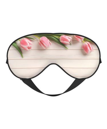 Soft Sleep Mask for Men Women Double Side Print Pink Tulips Green Leaf Sleeping Masks with Adjustable Strap Spring Floral Eye Covers Blackout Blindfold for Travel Home Office