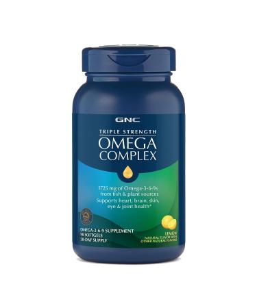 GNC Triple Strength Omega Complex Omega 3 6 9 Supplement 1725mg Lemon Flavor Supports Heart Brain Skin Eye and Joint Health 90 Softgels