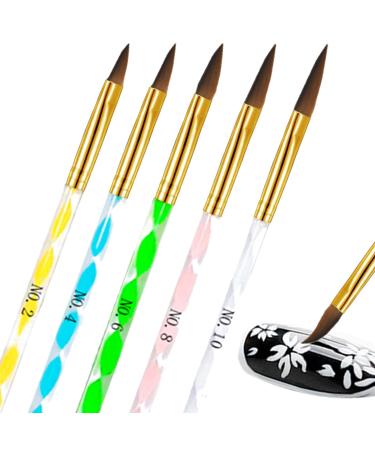 Acrylic Nail Brush Set 5 Pcs Round Sable Acrylic Design Nail Art UV Gel DIY Brush Pen Nail Art Tool Set No.2/4/6/8/10 (Golden)