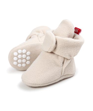 EDOTON Unisex Newborn Winter Boots Warm Stripe Bootie Non-Slip Sole Soft Stay On Ajustable Bootie Sock 0-6 Months Khaki