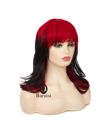 Baruisi Black Red Shoulder Length Layered Shaggy Wig with Bangs - Synthetic Halloween Cosplay Wig - Buy Online on GoSupps.com