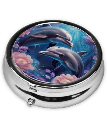 Portable Metal Pill Box with Two Cute Dolphins | Round Mini 3-Compartment Organizer for Small Pills | Travel Essential with Hinged Design - Buy Online on GoSupps.com
