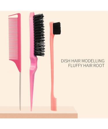 3 Pieces Sleek Bun Brush Set - Double Edge Teasing Hairbrush & Rat Tail Comb for Women Children | Pink - Perfect for Hairdressers - International Shipping Available - Buy Online on GoSupps.com