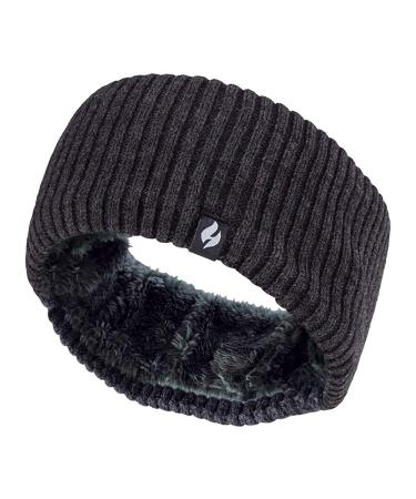 Heat Holders - Women Outdoor knitted knitted thermo winter headband with inside fleece (one size ribbed dark gray) 1 piece (1 Pack) ribbed dark gray