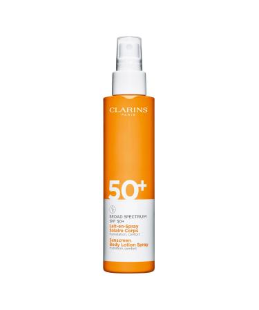 Clarins NEW Body Sunscreen Lotion Spray | Broad Spectrum SPF 50+ | UVA/UVB Protection | Lightweight and No White Cast | Enriched with Antioxidants | All Skin Types including Sensitive Skin | 5 Ounces