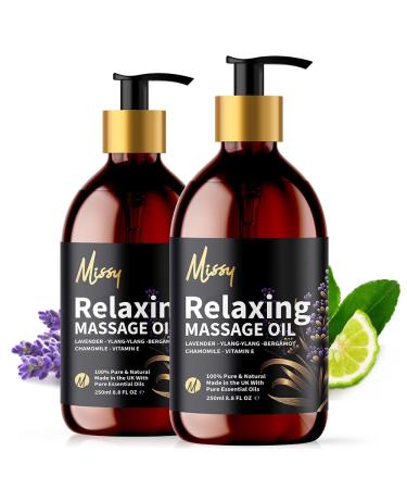 Missy Premium Relaxing Massage Oil Twin Pack (500ml Total) - Indulgent Calming Formula Featuring Lavender Chamomile Ylang Ylang & Bergamot Fortified with Vitamin E Grapeseed Oil Base 2 x 250ml 250 ml (Pack of 2) 2