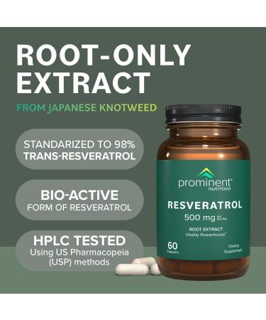 Prominent Nutrition Resveratrol Supplement Anti-Aging and Immune Support 98% Pure Trans-Resveratrol Supplement 500 mg 30 Day Supply - 1 Pack 60 Count (Pack of 1) - Buy Online on GoSupps.com