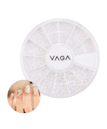 VAGA Nail Art Decorations Wheel With White Color Beads Pearls In Different Sizes