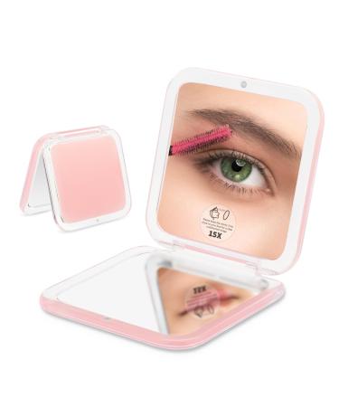LONTAN Compact Mirror Travel 15X Magnifying Mirror Pink Pocket Mirror Small Magnifying Mirror Compact Mirror for Handbag Small Makeup Mirror Gifts for Girls Square 8.5cm x 8.5cm