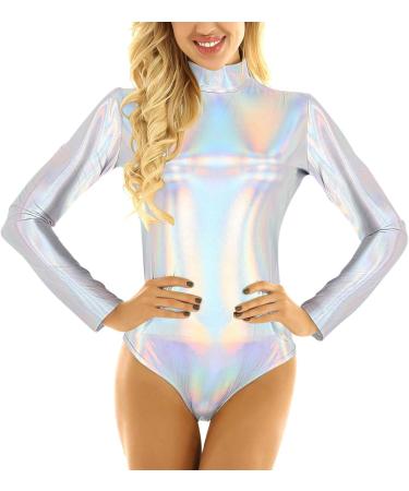 Shiny Metallic Women's Ballet Body Suit - Long-Sleeved Dancewear for Gymnastics & Ballet - Available in Black & Silver - Buy Online on GoSupps.com