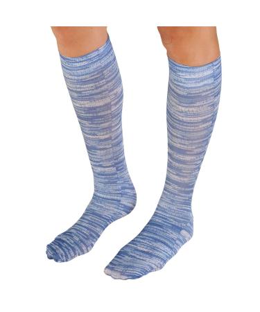 Celeste Stein Therapeutic Graduated Compression Socks Denim Blue Stripes 20-30 mmHg Regular Calf Regular Denim Stripes