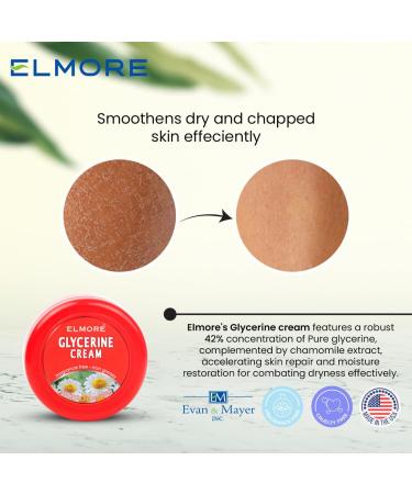 ELMORE 42% Glycerine Cream - Chamomile Extract Moisturizing for Chapped Skin & Cracked Heels | Fragrance-Free Glycerin Hand Cream - Fast-Absorbing Formula - Buy Online on GoSupps.com