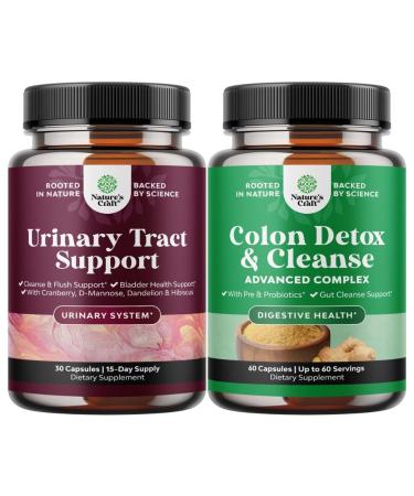 Bundle of D Mannose Capsules for Urinary Tract Health with Cranberry Juice Powder & Dandelion and Colon Cleanser & Detox - Lactobacillus Acidophilus Probiotic - Psyllium Husk Gut Health Supplement
