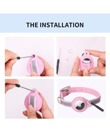 Kocnydey Pink Leather Reflective Airtag Cat Collar - Adjustable Anti-Wing Design with Bell for Small Dogs & Cats (XS 19-26cm) - Buy Online on GoSupps.com