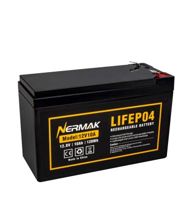 NERMAK 12V 10Ah Lithium LiFePO4 Deep Cycle Battery, 2000+ Cycles Rechargeable Battery for Solar/Wind Power, Small UPS, Lighting, Scooters, Power Wheels, Fish Finder and More, Built-in 10A BMS
