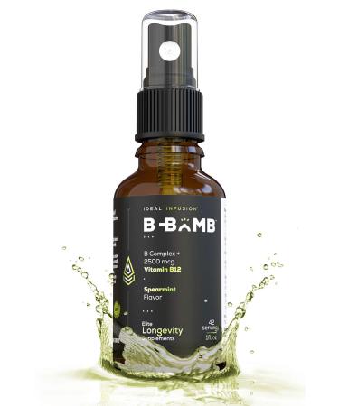 B-Bomb Vitamin B12 + B Complex Liquid Spray: Methylcobalamin with Adenosylcobalamin: Energy & Mood Support, Sugar-Free, Vegan, Organic Spearmint Flavor