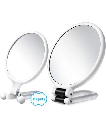 2 Pack Handheld Magnifying Mirror 10x 15x Magnification & 2-Sided Mirrors with Handle Stand Small Pocket Magnified Mirrors for Women Men Girls Kids School Work Travel Outdoors - White - Buy Online on GoSupps.com