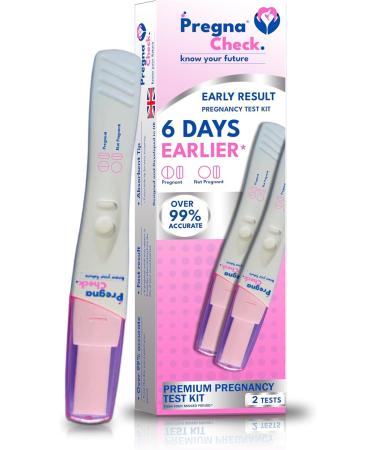 Pregna Check Accurate 6 Days Early Pregnancy Test Strips Kit |Quick Results High Sensitivity Easy Home Testing | Over 99% Accuracy | Women's Health | 2 Test Strips - Pack of 1