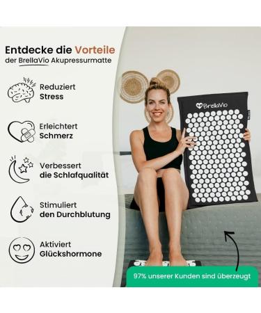 BRELLAVIO Acupressure Massage Mat with Pillow - Relaxation for Back Neck Shoulders & Feet - Black Acupuncture Mat - Buy Online on GoSupps.com