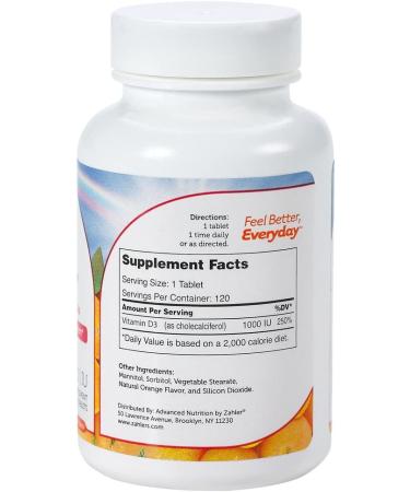 Zahler Junior D3 Chewable Vitamin D for Kids - 1000 IU, 120 Tablets - Kosher & Child-Friendly - Buy Online on GoSupps.com