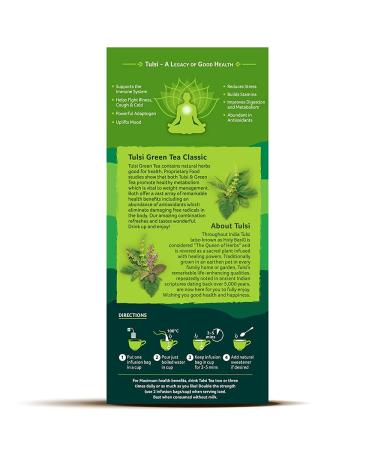 Organic India Tulsi Green Tea - 18 Infusion Bags (1.21 oz) | Stress Relief & Wellness - Buy Online on GoSupps.com
