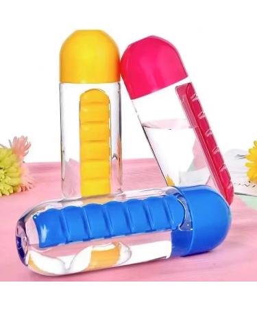2-in-1 Pill Box Cup Organizer & Water Bottle - 600ML Daily Medicine Storage 7 Day Medication Holder for Travel & Sports - Rose - Buy Online on GoSupps.com