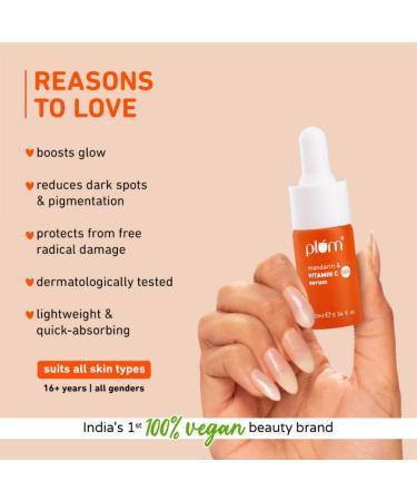 Pl-um 15% Vitamin C Face Serum For Glowing Skin | Reduces Dark Spots | For Dull Skin | With Mandarin | Beginner Friendly For All Skin Types | 100% Vegan | 10 ml - Buy Online on GoSupps.com