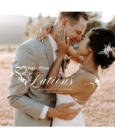 Latious Bride Wedding Hair Pins - Pearl & Blue Crystal Hair Clips (Pack of 3) - Rhinestone Hair Accessories in Silver - Buy Online on GoSupps.com