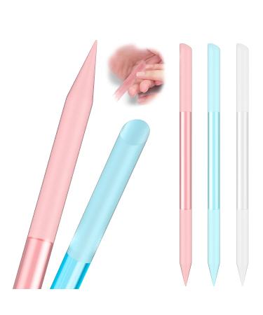3 Pcs Glass Cuticle Pusher Nail File Cuticle Manicure Stick Remover Cuticle Tool Set Double Sided Crystal Glass With Grit Cuticle Care Stick for Women Girls Nail Salons Homes(Pink Blue Transparent)