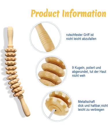 Bounabay Wooden Massage Roller - Abdominal & Body Relief Device for Neck Legs & Back | Best Massage Roller with Handle - Buy Online on GoSupps.com