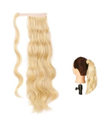 Ponytail Extensions 24 Inch Long Wavy Ponytail Extension Magic Paste Synthetic Ponytail Hairpiece Wrap Around Wavy Ponytail Hair Extension for Women for Women (Color : M22-613 Size : 24inches) 24inches M22-613