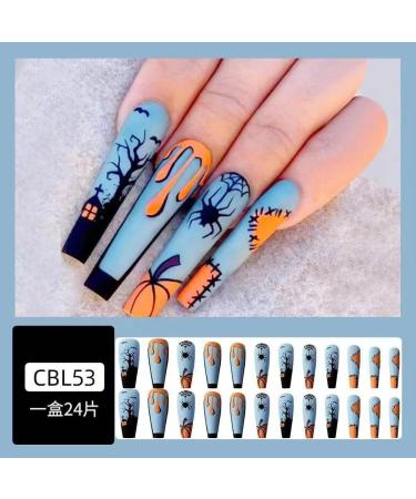 MENILITHS 24Pcs/Set Halloween Ghost Skull Pumpkin Bat Spider Design Fake Nails Full Cover Short Oval Nail Tips Press on Nails for Women and Girls - Buy Online on GoSupps.com