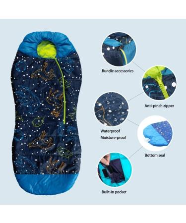 AceCamp Glow in The Dark Mummy Sleeping Bag for Kids & Youth | 30F/-1C Temp Rating | Water-Resistant for Camping, Hiking & Slumber Party - Blue - Buy Online on GoSupps.com