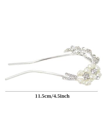 Honbay Korean Fashion U-shaped Crystal Rhinestone Pearl Hairpin Hair Accessory - Buy Online on GoSupps.com