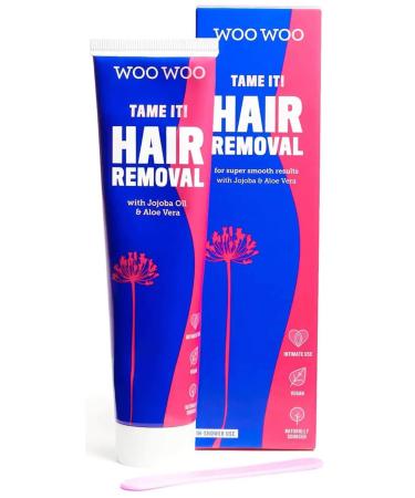 WooWoo Tame It! Natural Intimate Hair Removal Cream - Painless Vegan Hair Remover for Sensitive Skin - Depilatory for Genitals Bikini Legs & Bum - Women in-Shower Cream with Aloe Vera - 100ml 100 ml (Pack of 1)