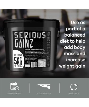 The Bulk Protein Company SERIOUS GAINZ White Chocolate Whey Protein Powder 5kg - 30g Protein Mass Gainer - Buy Online on GoSupps.com